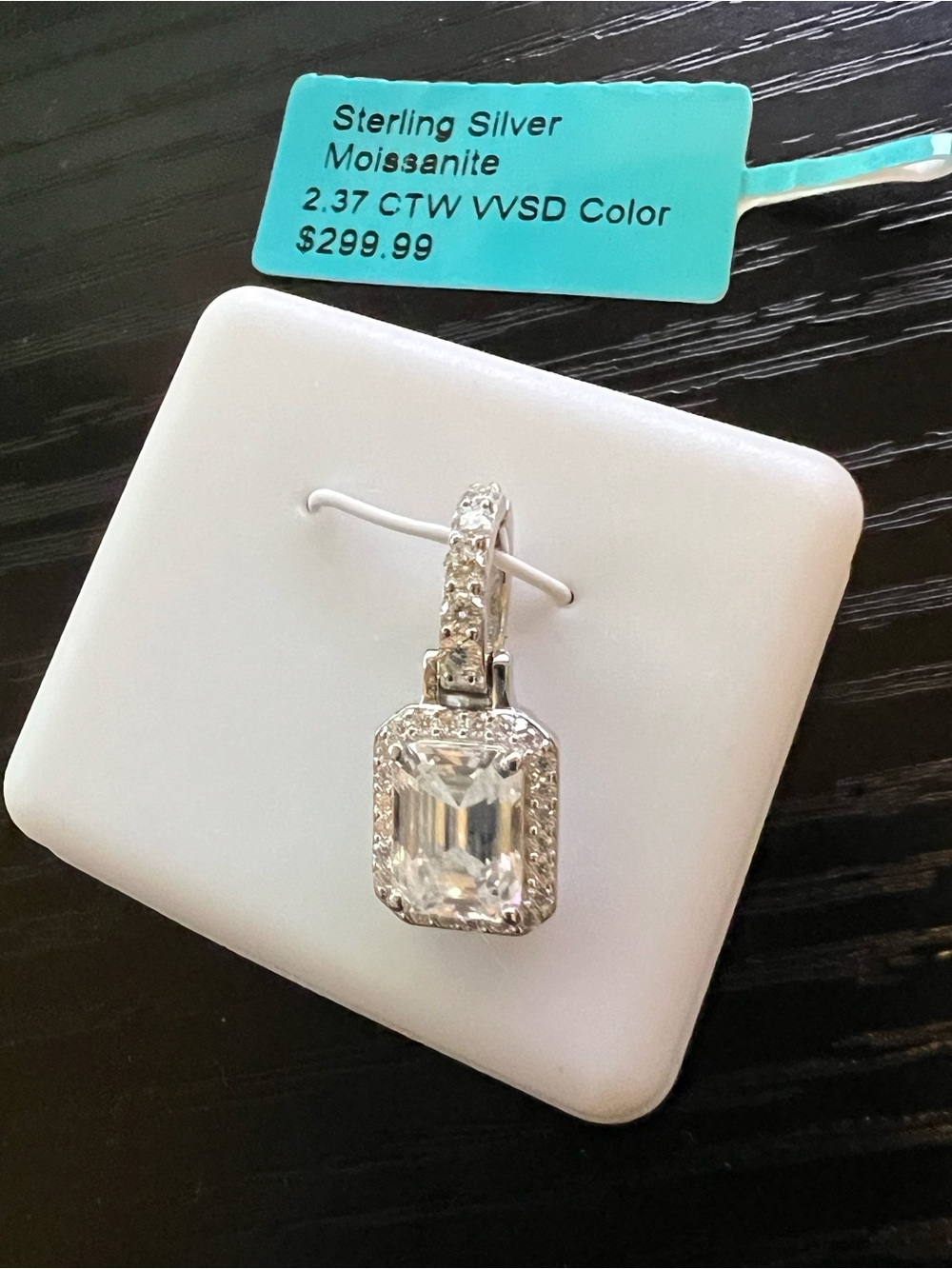 Sterling Silver Moissanite Drop Pendant in Clear